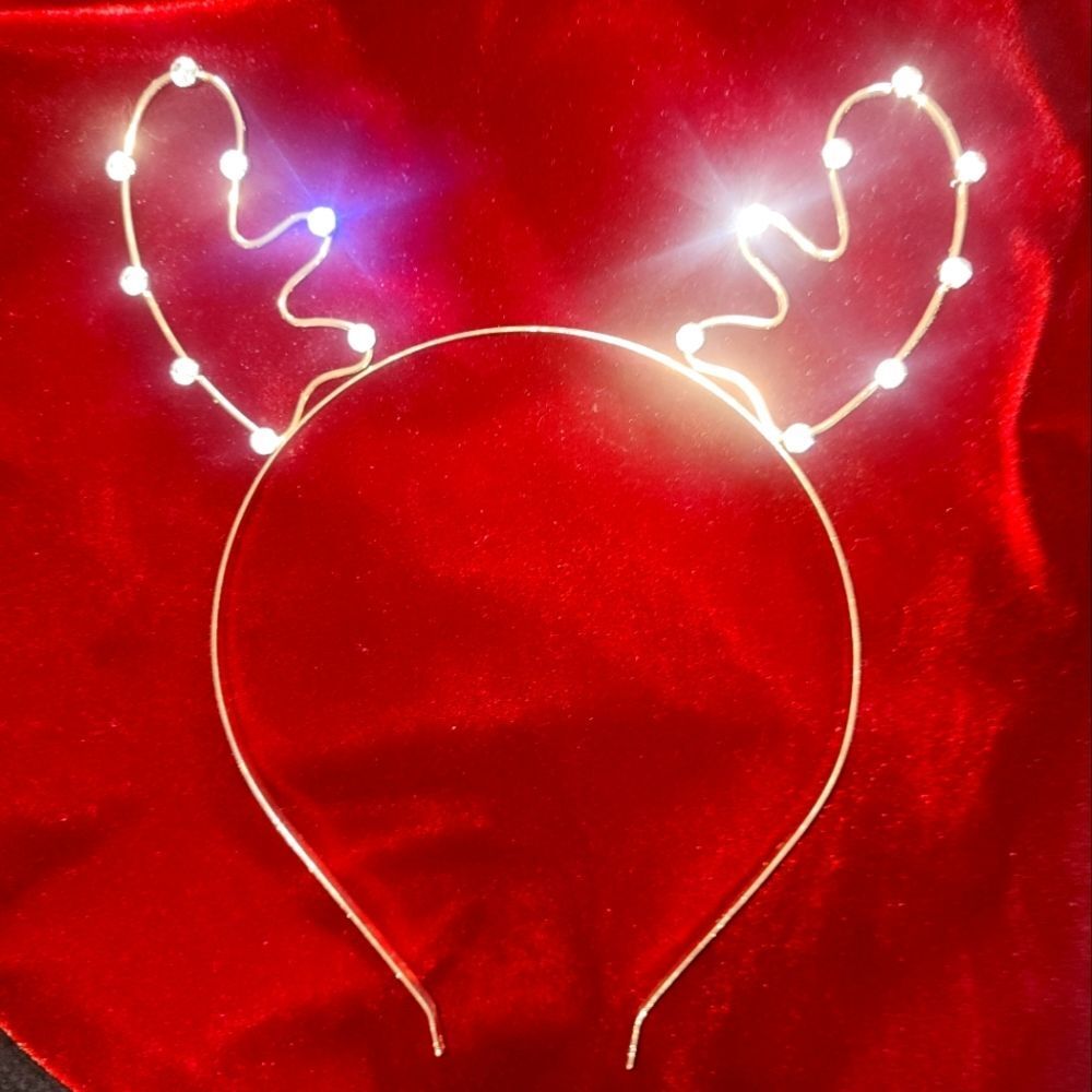 Reindeer Antler Headband, Gold Tone with Faux Diamonds